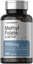Horbäach Methyl Folate Supplemento | 1000 mcg | 200 capsule | 5-MTHF | Acido folico | Non-GMO, Gluten Free Methylfolate