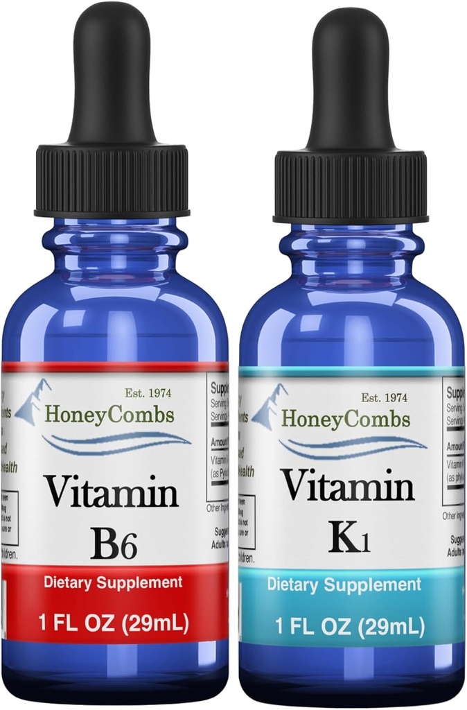 HoneyCombs Vitamina B6 & K1 Gocce – Liquid Pyridoxine & Vitamin K estratti per Vegan, Supporta la salute generale, Non OGM Vitamin Liquid Extract, 1 fl oz Ogni