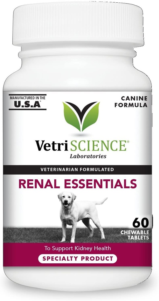 Pantaloni per la salute del rene di VetriScience, Integratore di sostanze essenziali renali per cani, Tratto urinario e supporto renale con funghi, radice di astragalus, semi di ortica e erbe, fumo, 60 conte