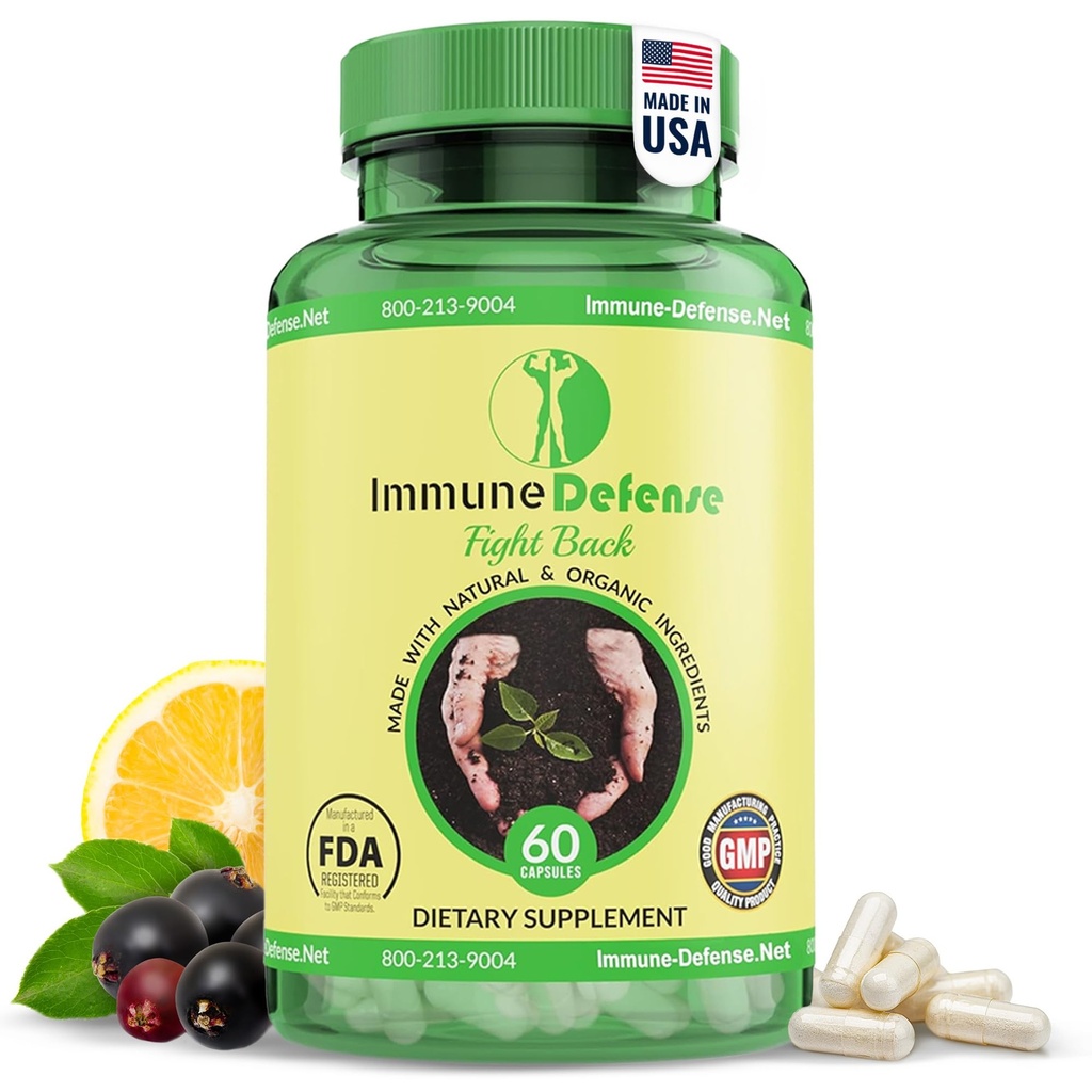 Integratore di Supporto Immune - Booster Immune Natural & Organic per Adulti - Supporto Immunitario con Vitamina C & Vitamina D, Aglio, Ginger, Lemon, Elderberry, Selenium & Zinc - 60 Capsule
