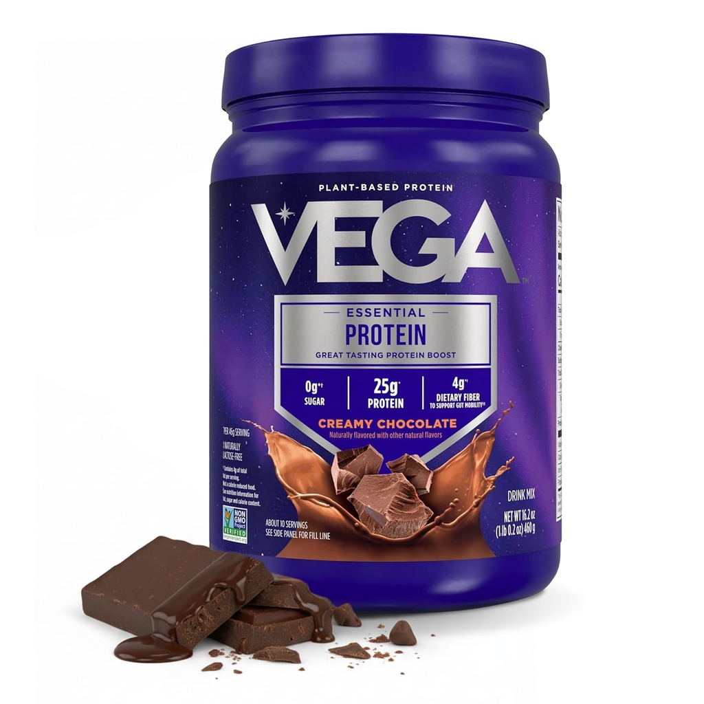 Vega Proteina Essenziale Originale - 25g Proteina Basata sulle piante, Cioccolato Cremoso, 10 Serve, Vegan Non OGM Bevande Mix, Smoothie & Shake Ready, Gluten Free, Dairy Free, 16.2oz (Packaging May Vary)