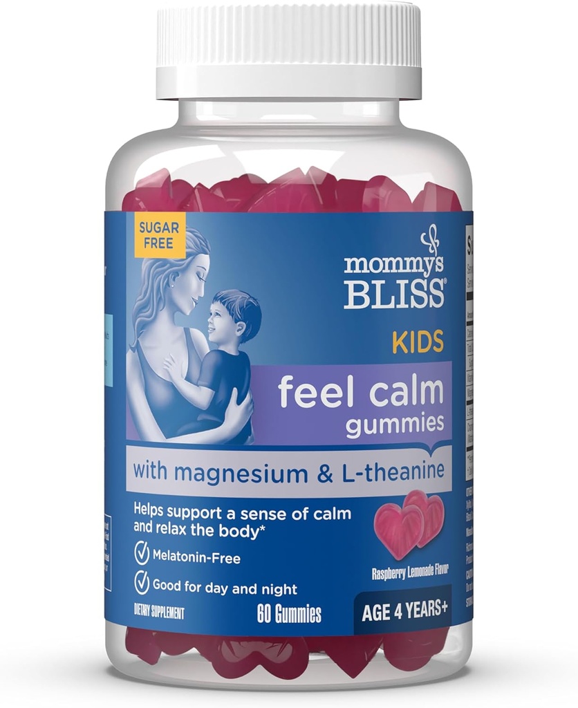Bliss bambini della mamma Sentire gommoni calmi, Sostenere un senso di calma e rilassarsi il corpo, Fatto con Magnesio, L-teanina, Zucchero Free Raspberry Limonata Flavor, Età 4+, 60 Gummies