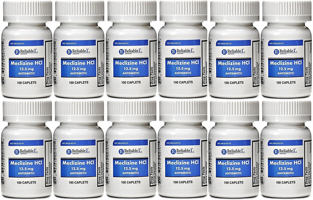 Meclizine 12.5 mg Antiemetico, silenzio di movimento 100 Caplets PACK di 2