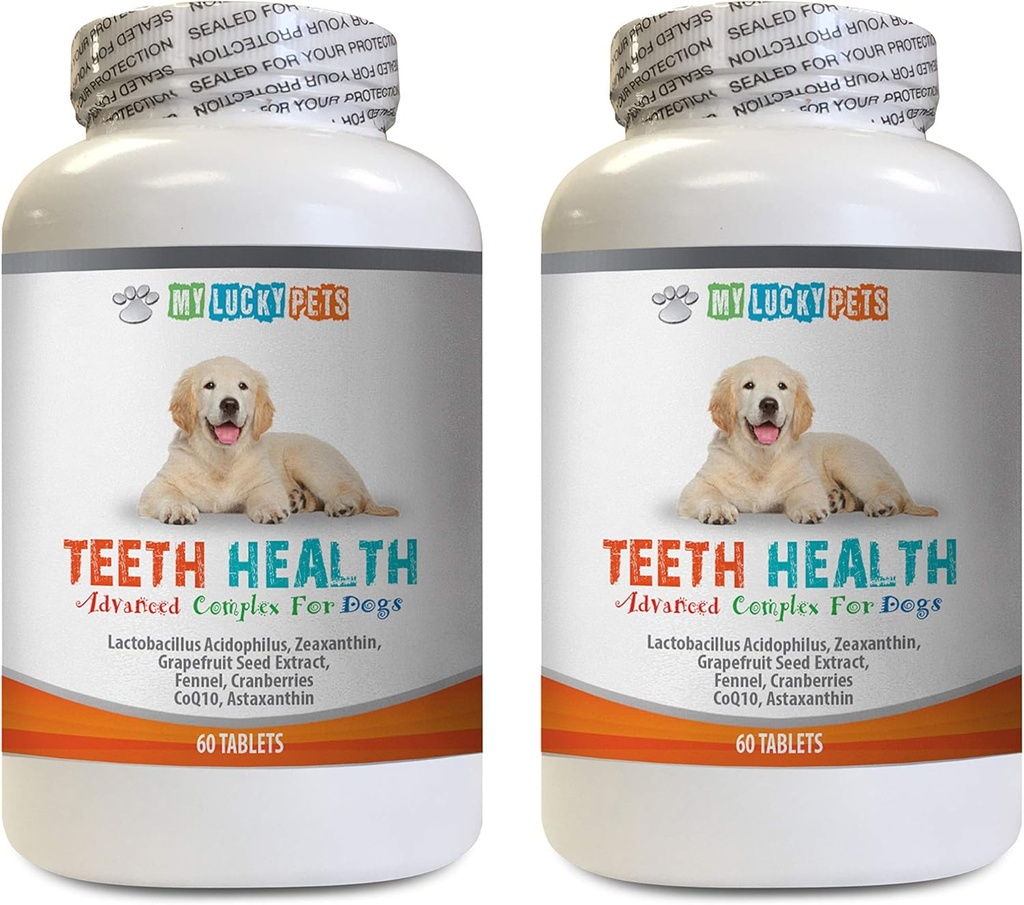 Cane traspirante Tablets - Advanced Teeth Health for Dogs - Combatte il cattivo respiro - Migliori look Gums e denti - Vitamina c for Dogs Pills - 120 compresse (2 bottiglie)