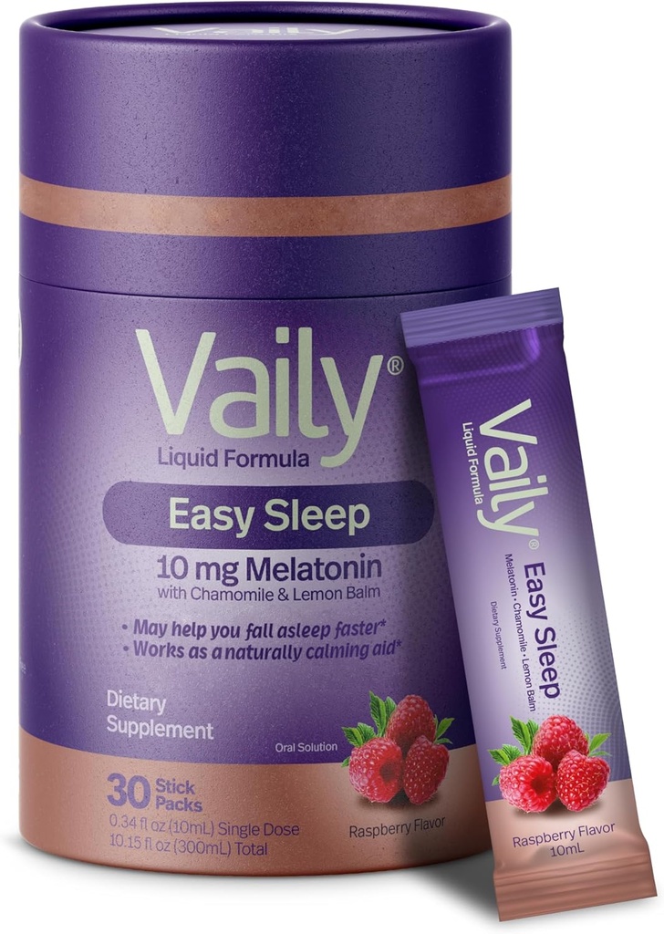 Vaily Liquid Melatonin 10mg, Estratto di Balm di limone Cicli di sonno migliorati - Supplementi di sonno aromatizzati al lampone, Liquido per gli adulti - Estratto di camomilla Natural Sleep & Relax Aid - 30 Doses