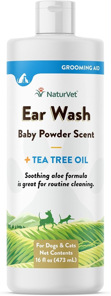 NaturVet Ear Wash Liquid Supplemento per cani e gatti – Pet Health Supplement Cleans Dog, Cat Ear Canals – Include Aloe, Tea Tree Oil – Aiuta a rimuovere Pet Ear Wax, Dirt, Debris – 16 Oz.