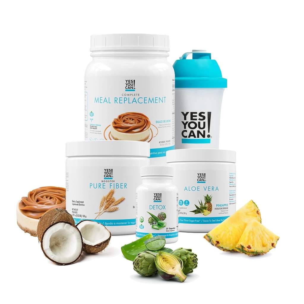 Detox Plus Kit, Pulizia giornaliera Pure Fiber Meal Sostituzione, Bere Mix, Shake Booster & Supplement, Body Cleanse Kit per le donne, Daily Cleanse - Dulce de Leche, Aloe Vera Peach Lemonade