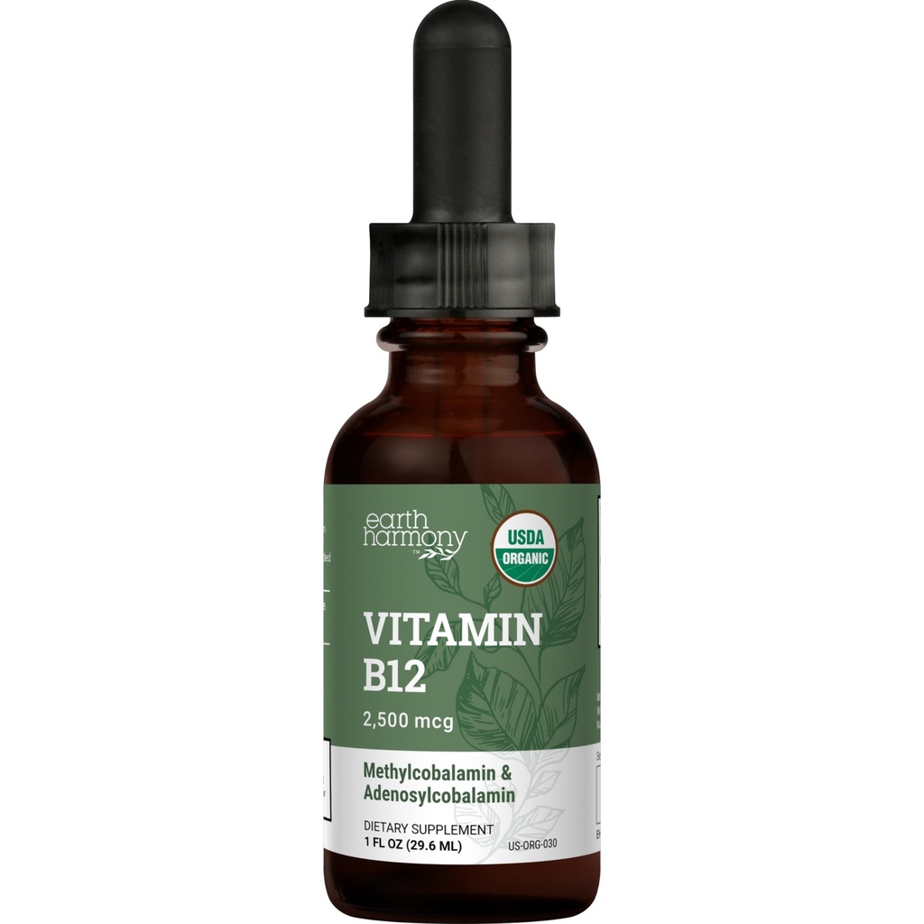 Organico Vegan Vitamina B12 Sublingual Liquid Supplement - 2500mcg Methylcobalamin Drops for Natural Energy, Metabolism Health and Immune System Support - 1 Fl Oz