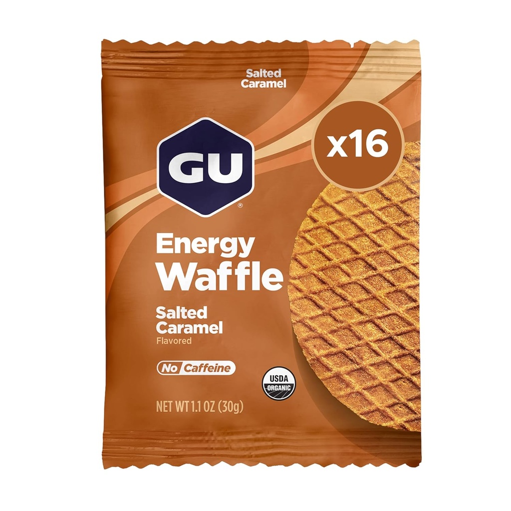 Gu Energy Stroopwafel Salty's Caramel Sport Nutrition Waffle, Caffeine-Free, e Kosher latte, On-the-Go Energy for Any Workout, 16 Conte