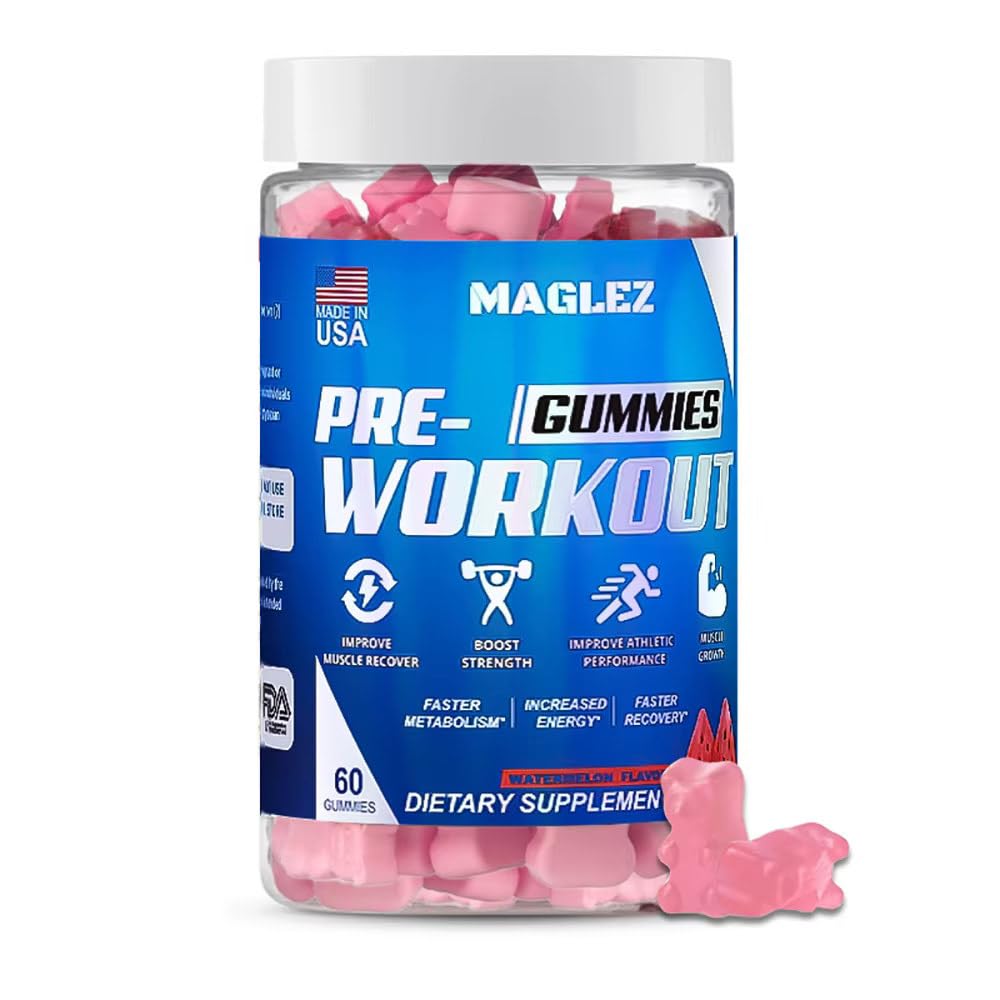 Pre Workout Gummies per gli uomini e le donne, PreWorkout Gummy con Beta Alanine | Caffeina organica | Chromium Picolinate | Gluten free, Vegan, aumento di energia, metabolismo e recupero più veloce (60 gummy)