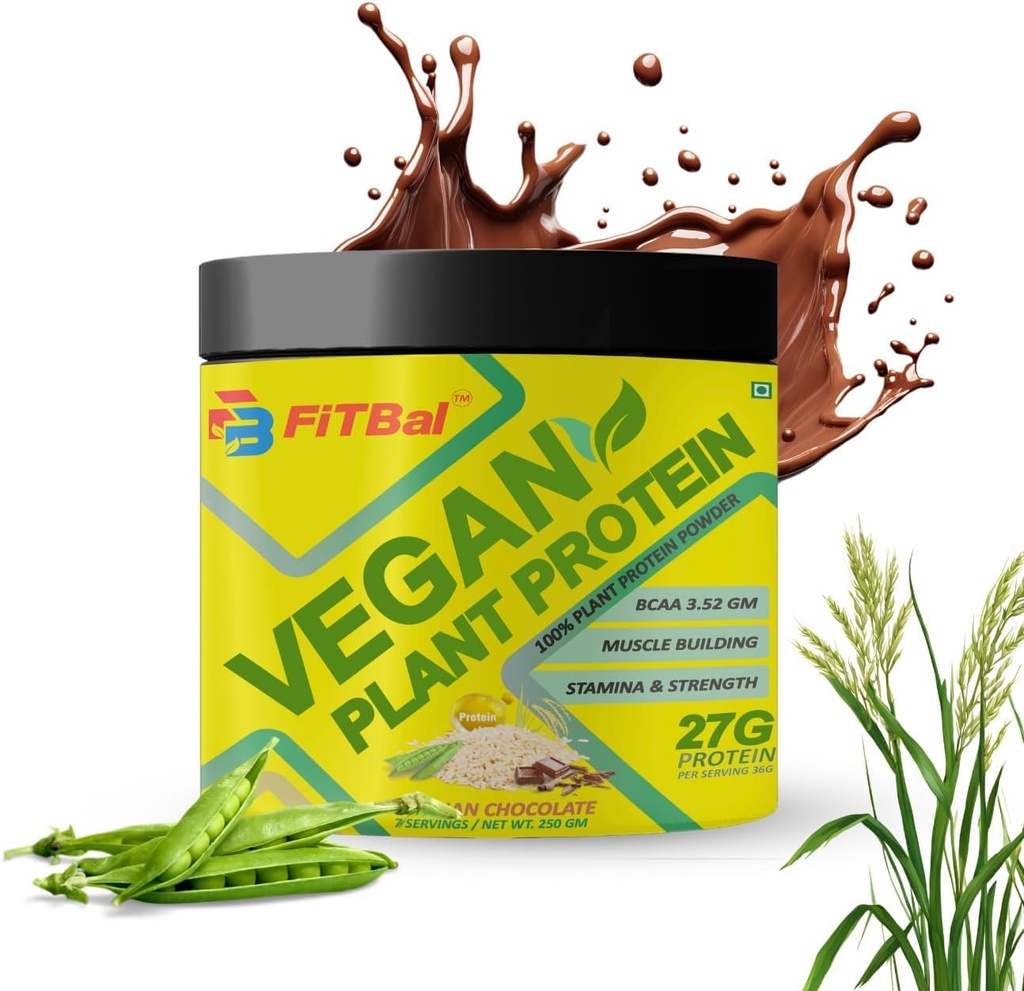 Vegan Plant Protein Powder Pea, Proteine di Riso Brown 250 grammi (7 Serve) Serve Quantità-36 G 27 G Proteine Per Serve, Glutamina -4.35gm BCAA-3.53GM