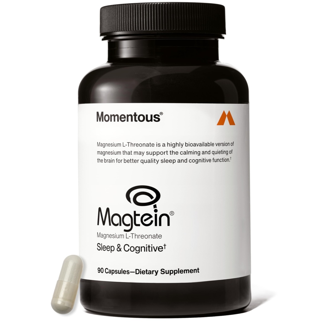 Momentous Magtein Magnesio L-Threonate - Supplemento Brain & Rest Support - Boosts Funzione cognitiva & Sleep Quality - NSF Certificato per Sport -145 mg - 30 Serve