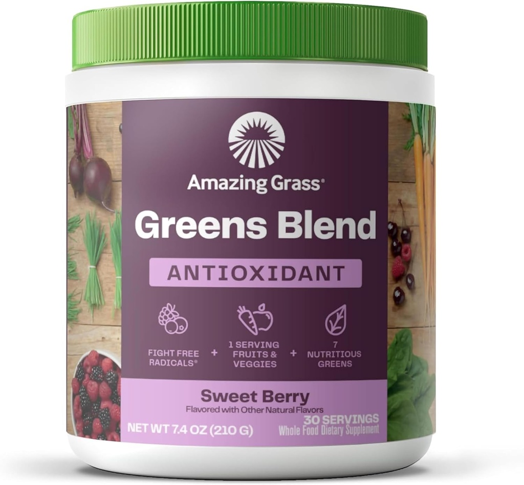 Antiossidante di miscela di verdi di erba incredibile: Super Greens polvere Smoothie miscela con Spirulina Organica, Polvere di radice di barbabietola, Elderberry, Bilberry, Prebioitics & Probiotics, Berry dolce, 30 Servings (Packaging May Vary)