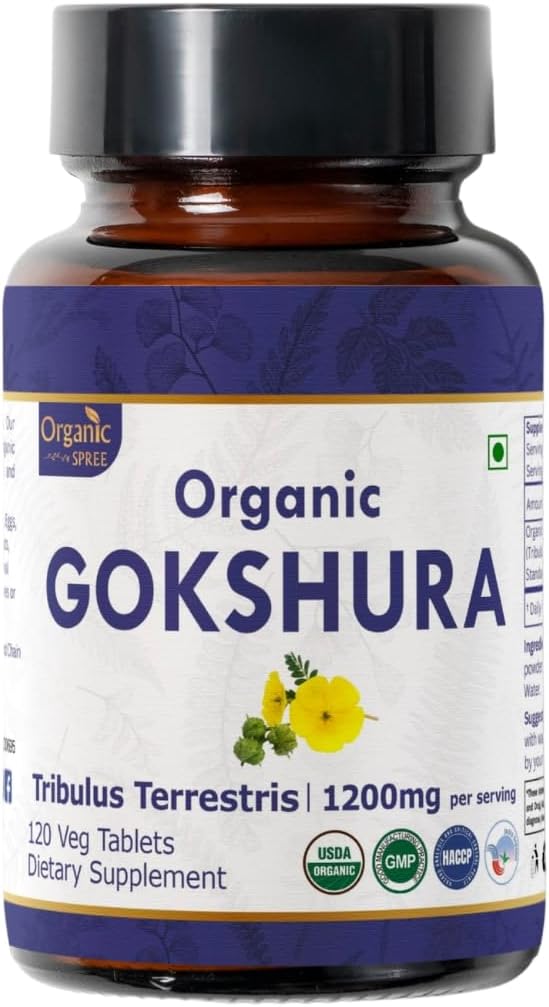 Gokshura 120 compresse | Tribulus Terrestris (Gokshura) | USDA Organic Certified| Supporta immunità e resistenza | Organico e Naturale 120tab