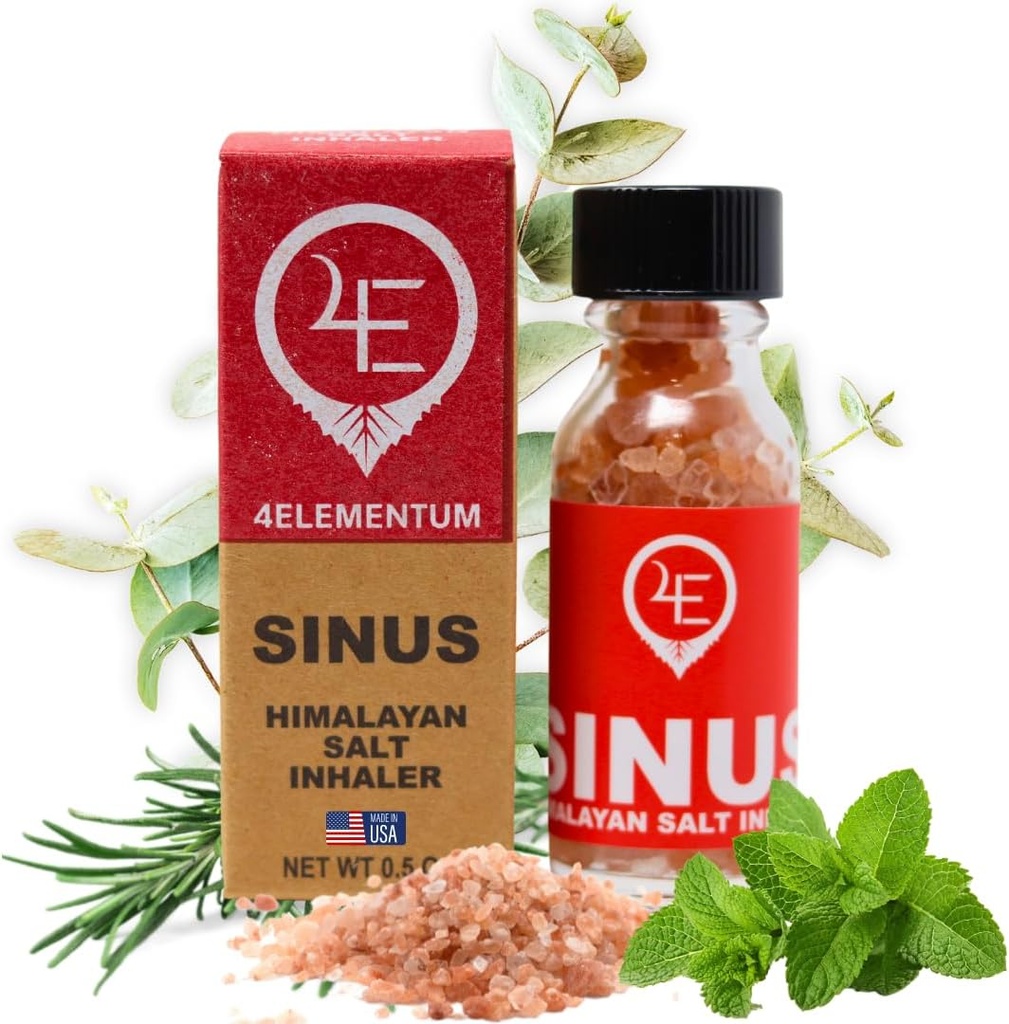 4Elementum Sinus Himalayan Salt Inhaler - Infuso con Eucalipto Naturale, Menta piperita e rosmarino - Supporta il sollievo da Allergie, Freddi e Congestione