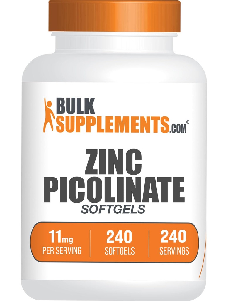 BulkSupplements.com Zinc Picolinate Softgels - Zinc 11mg, Per Supporto Immune, Gluten Free - 1 Softgel per Serving, 240 Count (Pack of 1)