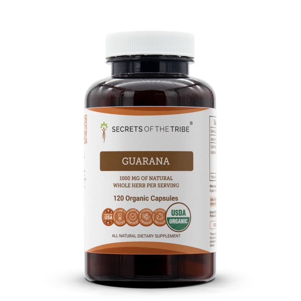 Segreti della Tribe Guarana USDA Capsule Organici | Capsule Vegetariani Organici Certificati, Integratore Dietetico Erboristico | Paullinia cupanais Dried Seed (120 Count)