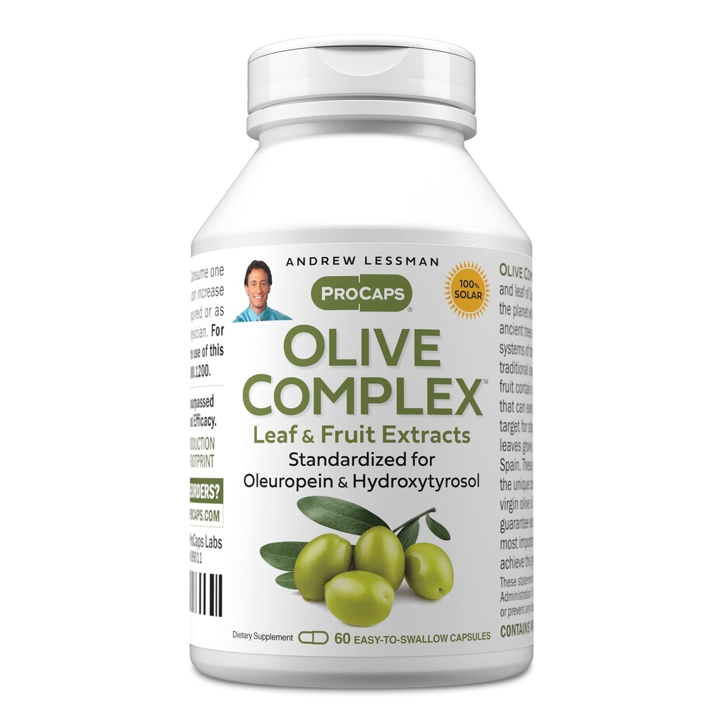 ANDREW LESSMAN Olive Complex - 60 capsule - Estratto di foglie e frutta. Standardizzato per Oleuropeina e Hydroxytyrosol per sostenere la salute cardiovascolare e immunitaria. Piccolo facile da ingoiare capsule