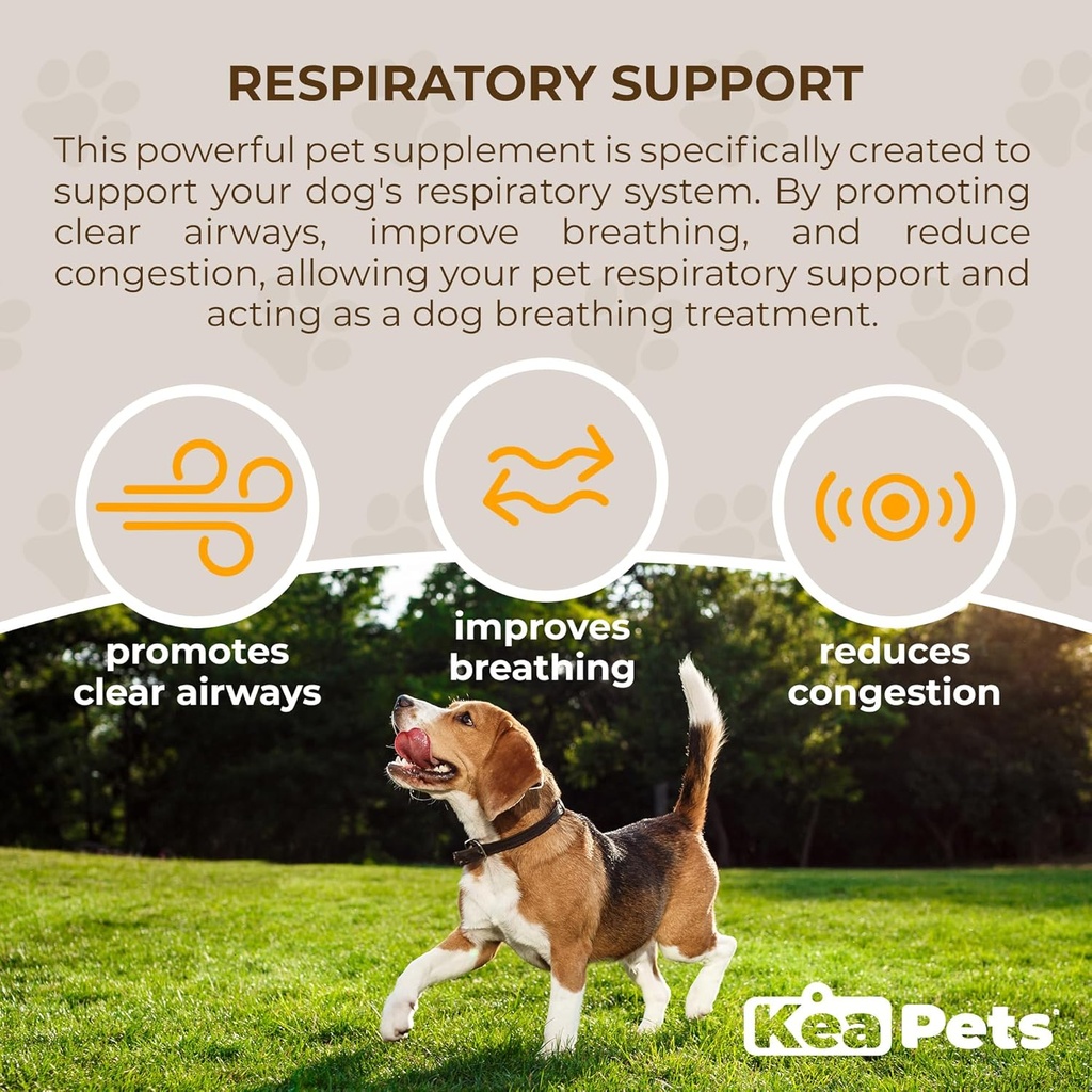 Doggie Condiments Pet Respiratory Support Un integratore di Cane Naturale per la Respirazione ottimale del cane, Sinusi trasparenti, tosse, starnuti e sollievo per cani
