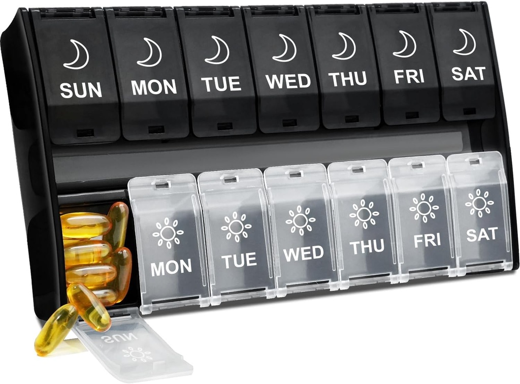 XL Large Pill Organizer 2 volte al giorno, Weekly Am Pm Pill Box con coperchi a cerniera, 7 giorni medicina Vitamin Pill Case, Daily Pill Container, Big Medication Organizer per supplemento