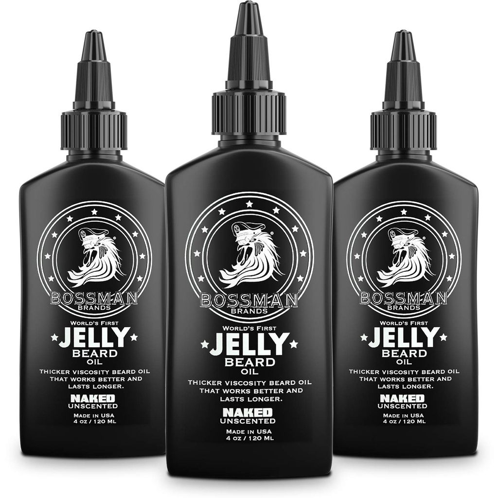 Bossman Jelly Beard olio per gli uomini - 3 Pack (12 oz in totale, Nudo - non profumato) – Ammorbidisce, idrata e condizioni con ingredienti naturali