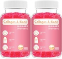 Collagen Biotin Gummies - Supporti Capelli, Pelle & Nails Crescita dei capelli Anti invecchiamento Cura Chewable Gummy Vitamins, Vegan, Non OGM, Gluten Free, Gelatin Strawberry Flavor 120 Count, Rosa