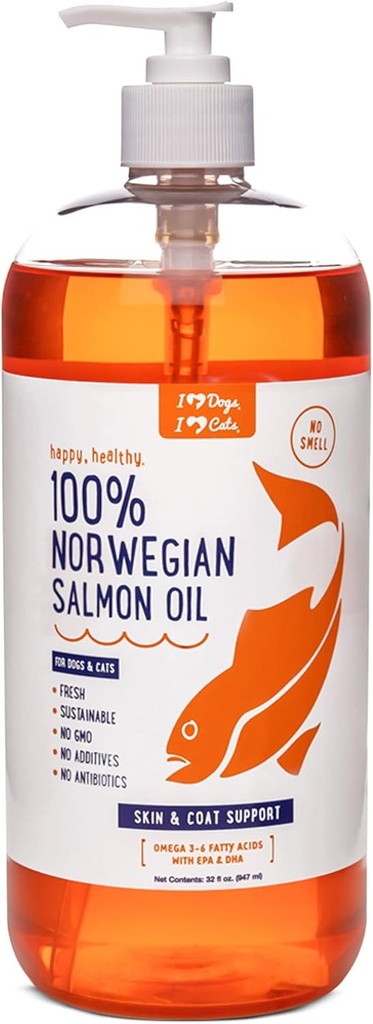 iHeartDogs Olio di salmone per cani e gatti - Pelle nutriente & Cappotto Omega 3 Fish Oil per cani Supporta l'allergia & Itch Relief, la salute del cuore e la salute comune - 32 oz