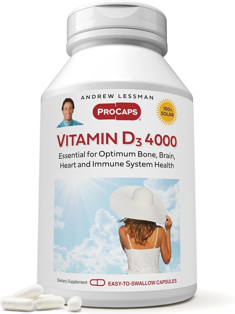 ANDREW LESSMAN Vitamina D3 4000 IU 360 capsule - Alta potenza, Essenziale per l'assorbimento del calcio, Supporta la salute del chiodo, la funzione muscolare sana, il sistema immunitario, di più.