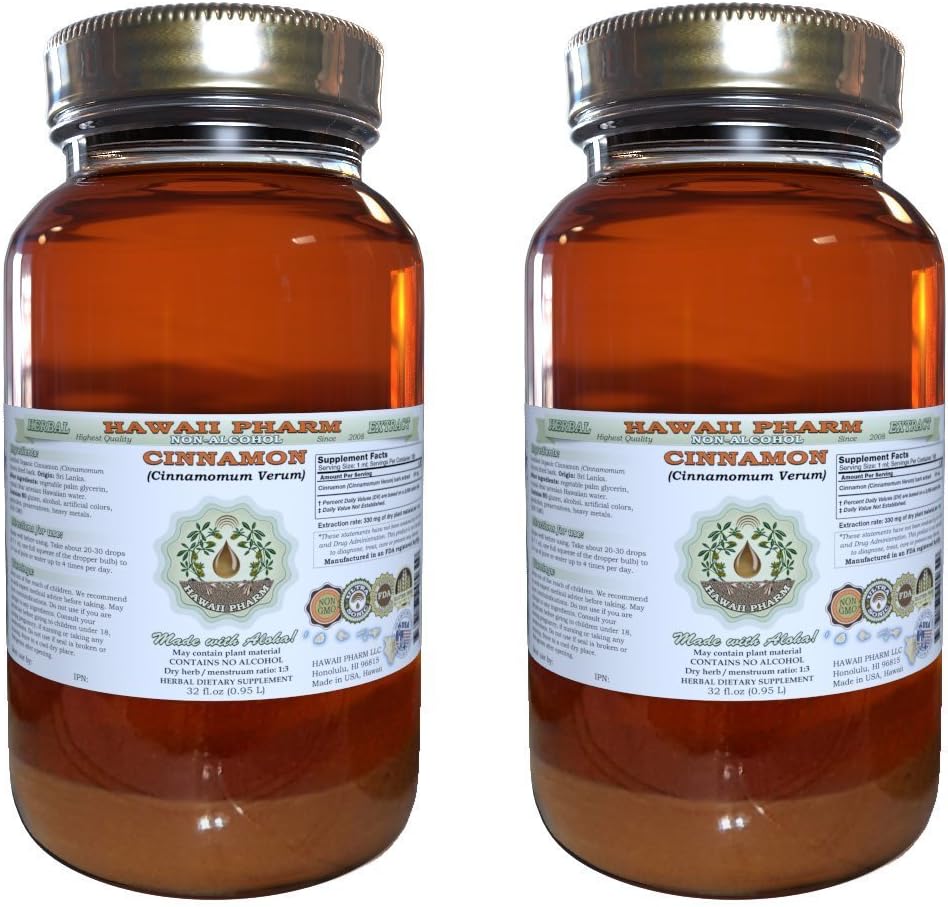 Estratto di liquido senza alcool di cannella, cannella (Cinnamomum Verum) a base di corteccia a base di glicerite hawai Pharm Natural Herbal Supplemento 2x32 oz non filtrato