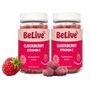 BeLive Elderberry Gummies con Zinco e Vitamina C - Integratore di Supporto Immune con Vitamina D, A, E, B12 - Gummies for Healthy Bones & Teeth, Vegan, Keto & Non-GMO - Raspberry Flavor | 2-Pack