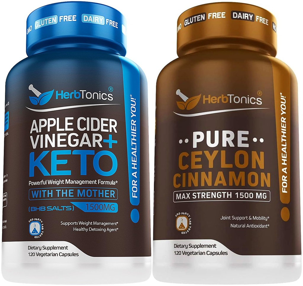 Estratto di aceto di sidro di mele di erbitonici Plus Keto BHB | Fat Burner & perdita di peso supplemento per le donne & uomini - capsule di cannella di ceylon Premium - pillole efficaci di cannella per il benessere potenziato