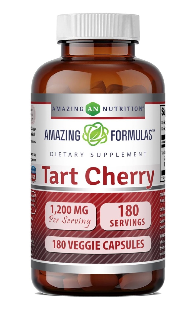 Incredibile Formulas Tart Cherry 1200 MgPer Serving | 180 capsule vegetali Supplemento | Non-GMO | Gluten Free | Made in USA