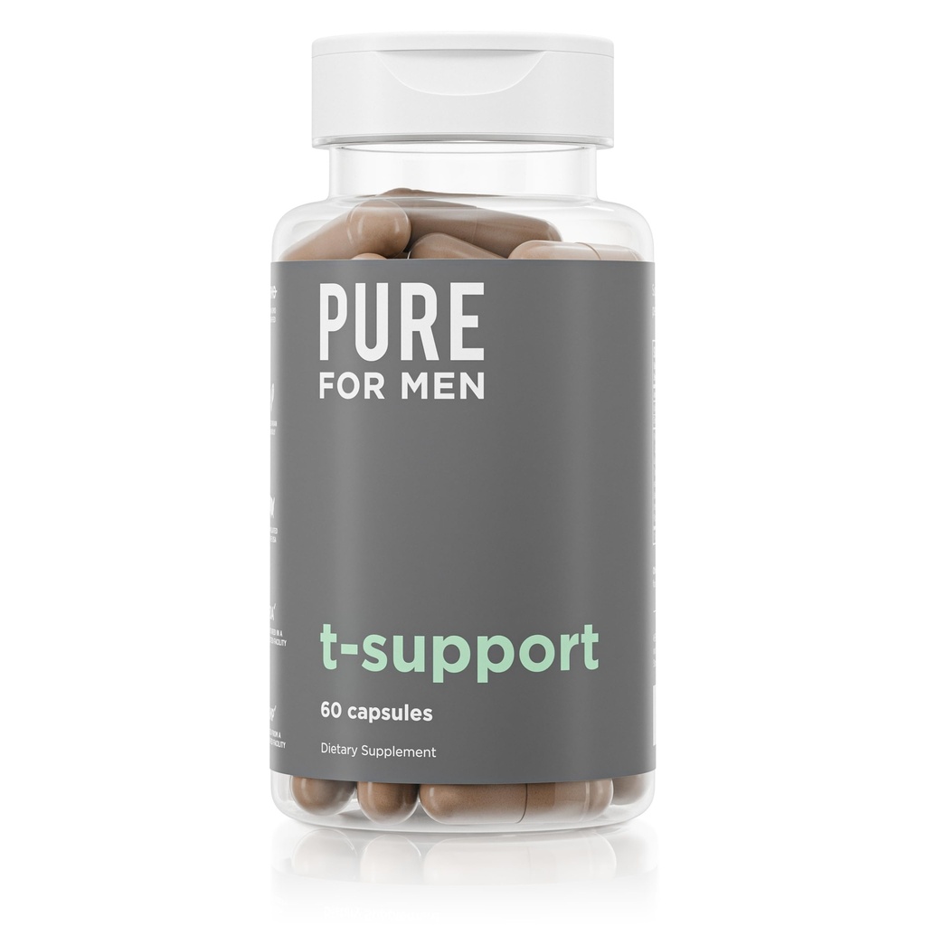 Pure per gli uomini T-Support Supplemento | Supporto totale vegetariano per gli uomini con Maca, vitamina D, & Ashwagandha, salute del muscolo | Endurance, resistenza, messa a fuoco, & Energy Support | 60 capsule
