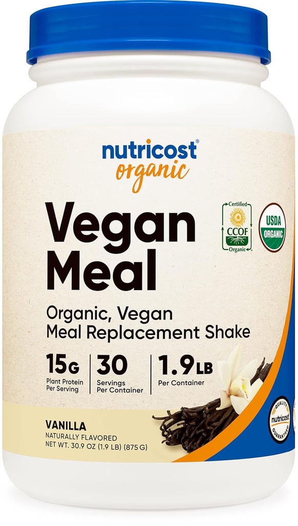 Nutricost Organic Vegan Meal Sostituzione Shake Powder (Vanilla) - Certificato USDA Organico, Vegan e Gluten Free