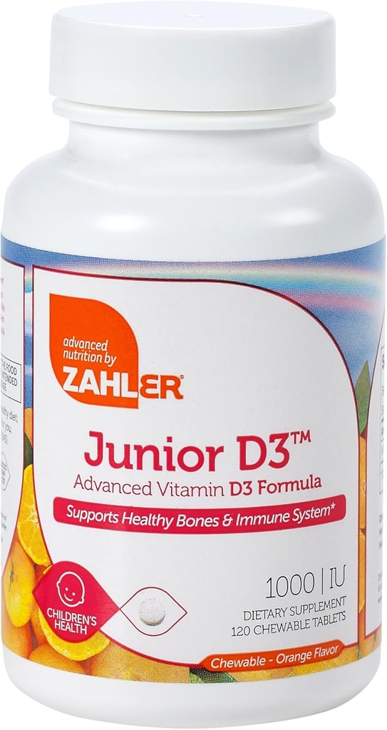 Zahler Junior D3 Chewable 1000IU, Bambini Vitamina D, Grande Degustazione Chewable Vitamin D per bambini, Vitamina ottimale D3 1000 IU per bambini,Certificato Kosher, 240 Compresse Chewable