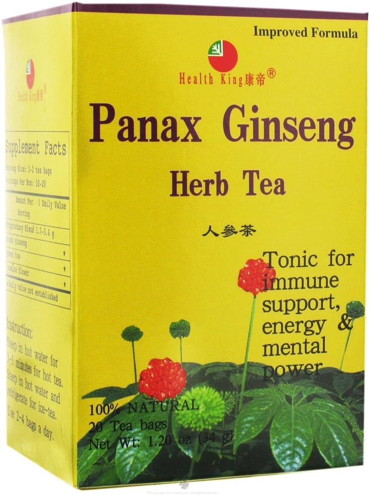Salute King Panax Ginseng Herb Tea, Teabag, 20-Count Box (Pack of 4)