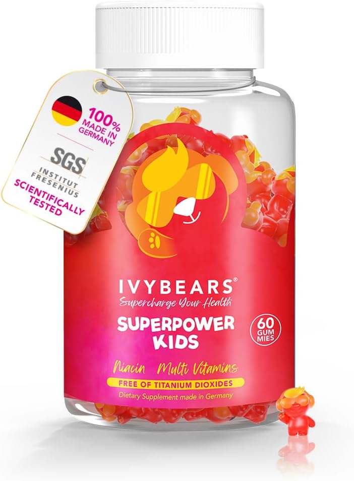IvyBears® Superpower Kids - Multivitamin Gummies for Immune Support - Strengthen Children's Immune Systems with Vitamins C, D2, B6, A - Fully Natural Berry-Flavored - German-Made Daily Supplement
