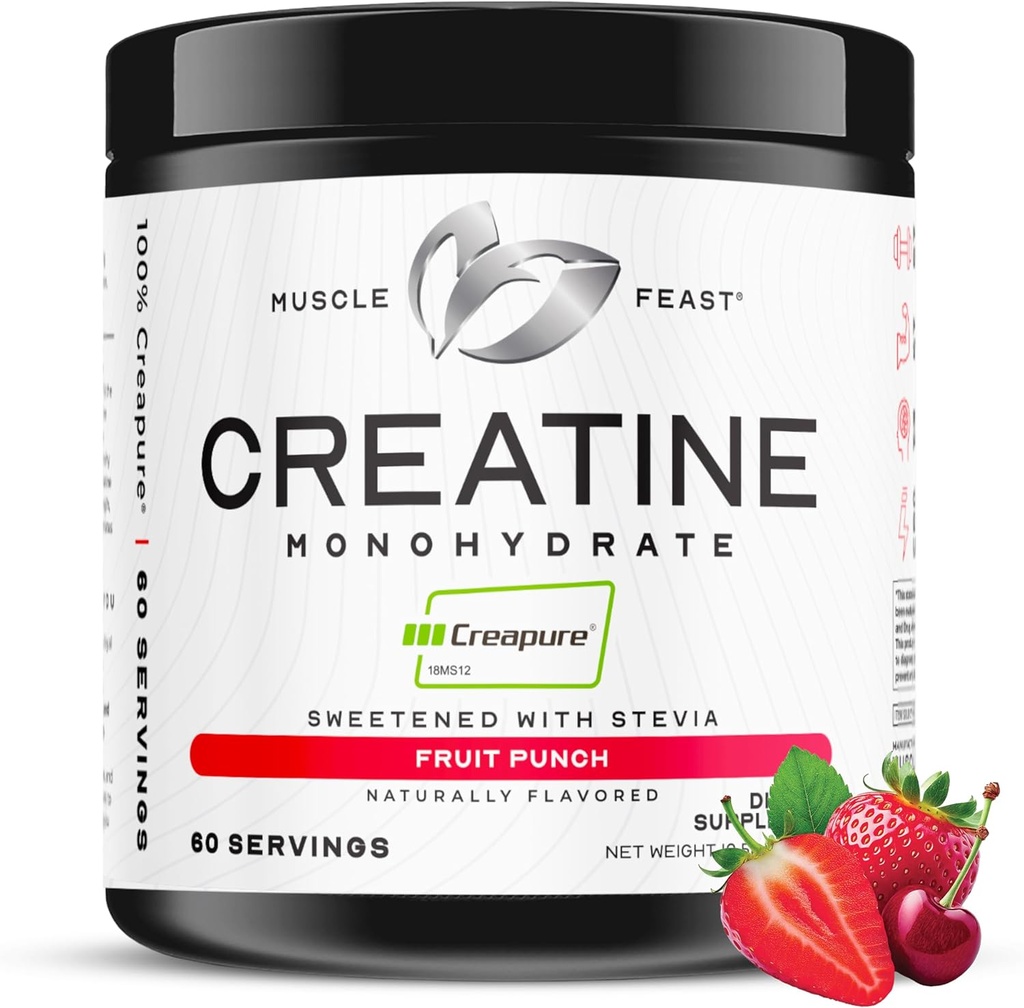 Festa del muscolo Creatina Monoidrato polvere, Vegan Keto Friendly Gluten-Free Facile da miscelare, Supplemento di recupero del muscolo, Creatina per la crescita del muscolo, Creatina aromatizzata, Punch naturale della frutta 300g