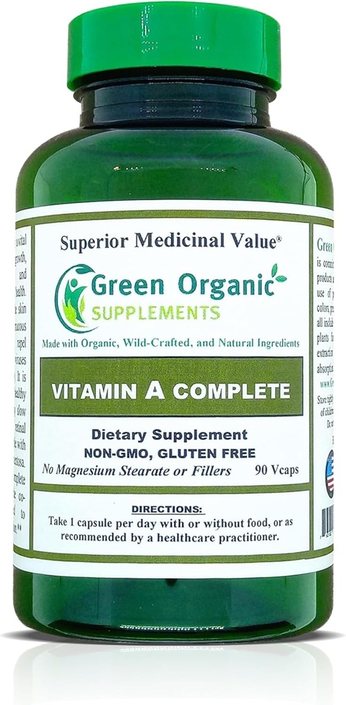 Integratori organici verdi Vitamina A, Retinyl Palmitate, 90 VCaps, 15000IU, Fatto a mano, Non OGM, & Gluten Free (Pack of 1)