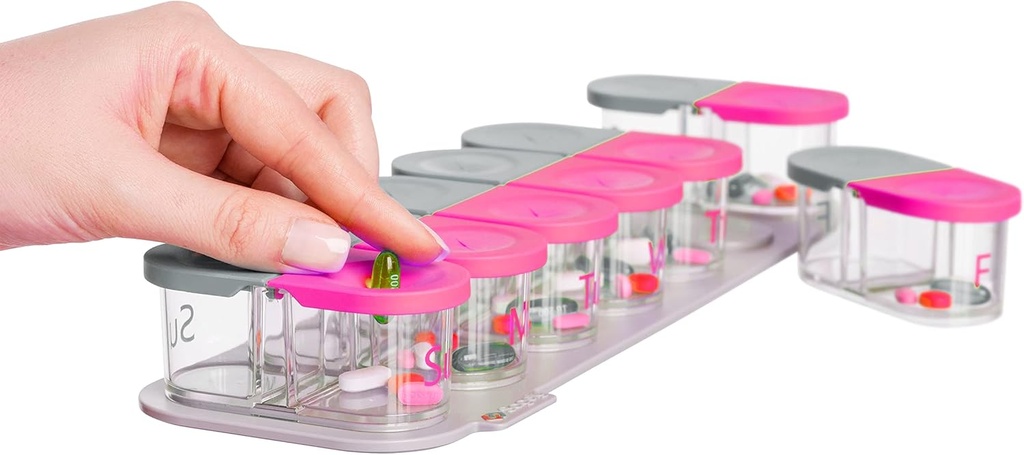 Sagely SMART XL Weekly Pill Organizer - extra large 7 giorni AM/PM Pill Box 2 volte al giorno con Free Reminder App (Large Abbastanza per Fit Fish Oil, Cod Liver Oil, Vitamina D Supplements & Vitamins)(Pink/Gray)
