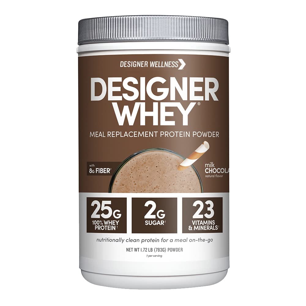Designer Wellness, Designer Whey Protein Meal Sostituzione Polvere, Organic Superfood Complex Carbs, Vitamine, Minerali, Senza glutine, Cioccolato al latte, 1.72 Pound