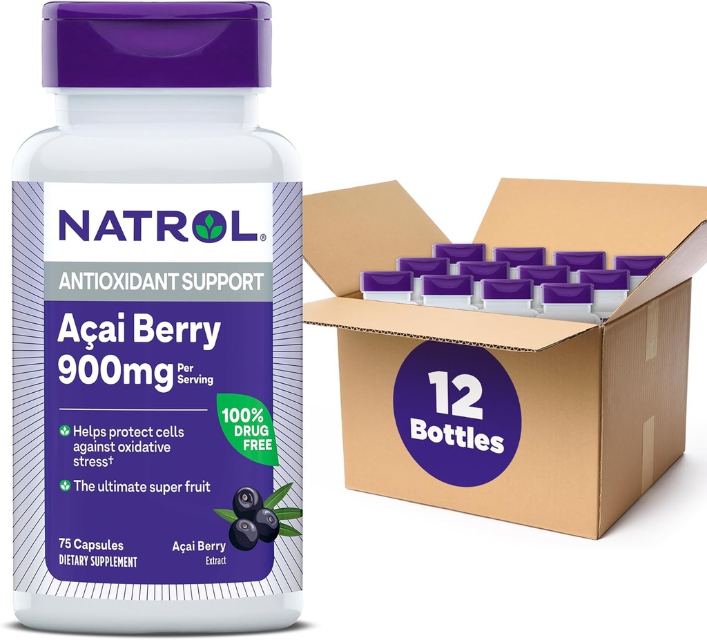 Natrol Acai Berry, Supplemento dietetico, Protezione Antiossidante & Difesa, L'Ultimo Super Frutta, 900 mg Veggie Capsule, 75 Conte (Pack of 12)