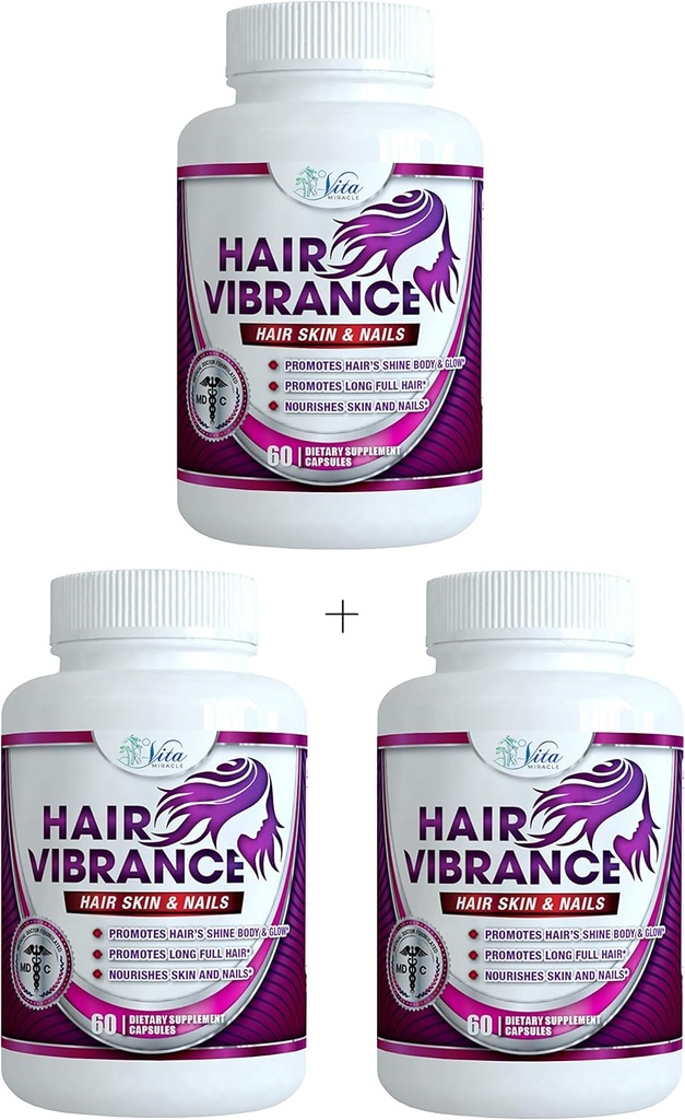 Hair Vibrance Hair Skin and Nails Vitamins - Dottore Formulato con 15000mcg Biotina per la crescita dei capelli e 23 Vitamine per la crescita dei capelli più lunghi Shiny Full Healthier Skin Nails and Lashes (3 Pack)