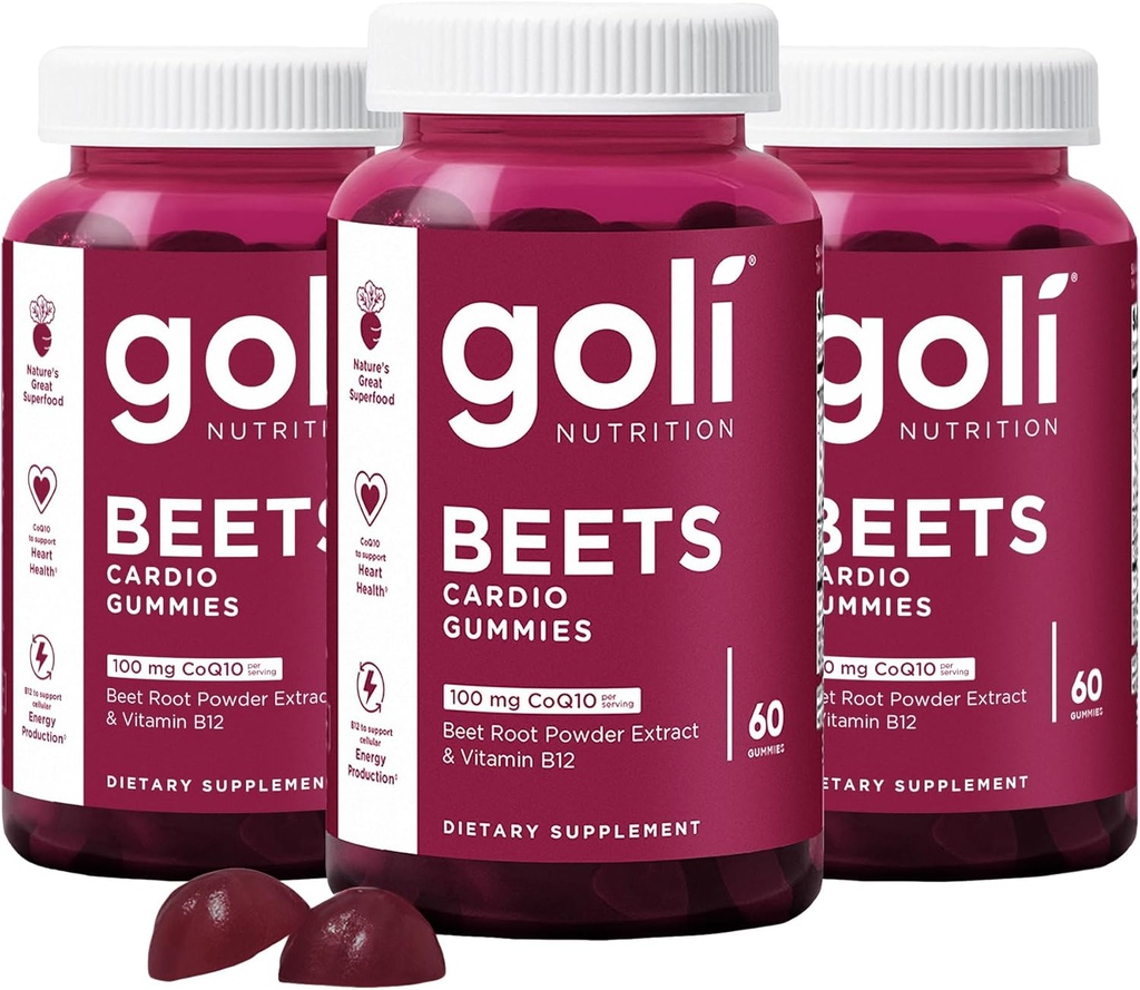Goli Nutritional Supplement, Beets Cardio Gummy, 180 Count(3 Pack di 60), 100mg CoQ10 & Beet Root Extract - Gluten-Free, Vegan, Non OGM e Gelatin-Free.