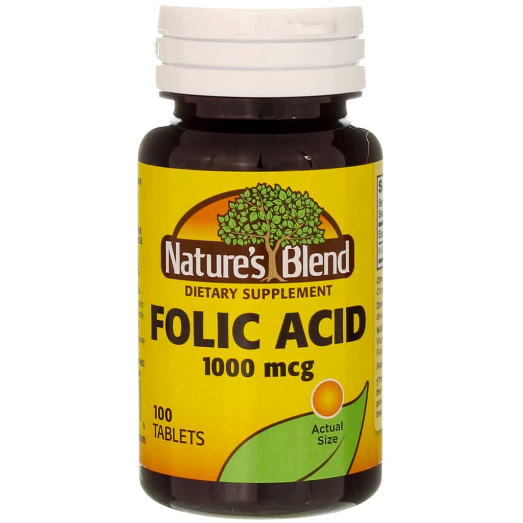 Tovaglie di acido folico di miscela naturale 1000mcg 100 Conte (2 Confezione)