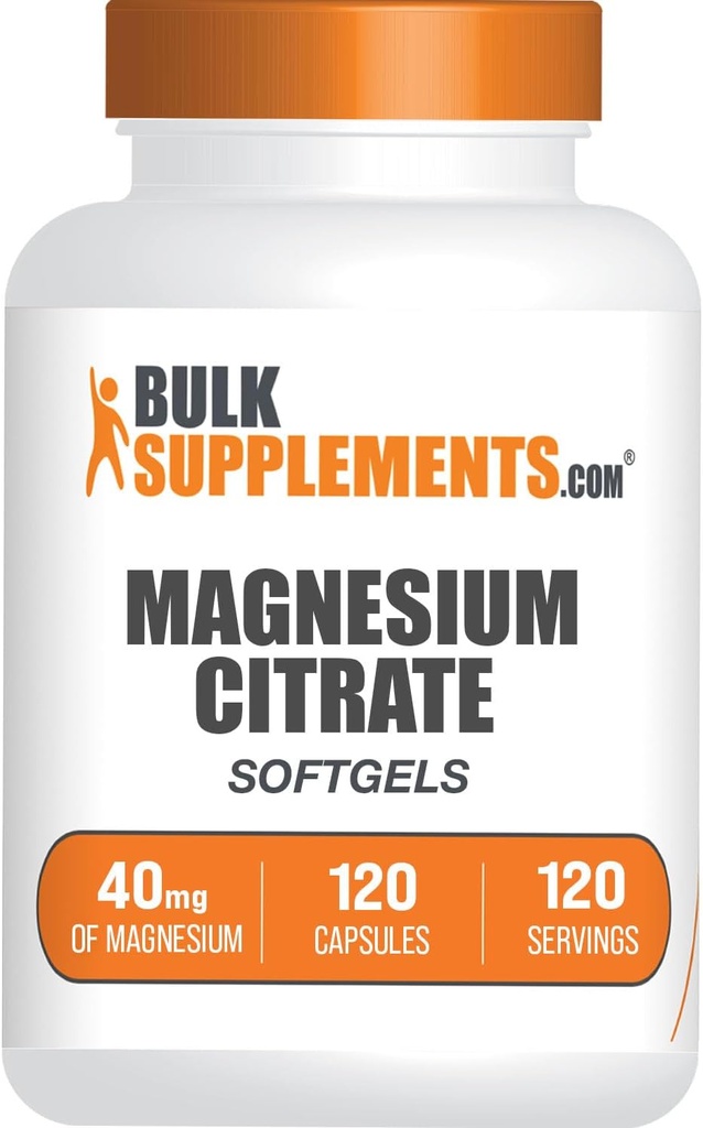 BulkSupplements.com Citrato di Magnesio Softgels - Supplemento di Magnesio, Supplemento di Citrato di Magnesio - Gluten Free, 1 Softgel per Serving (40 mg di Magnesio), 120 Conte (Pack di 1)