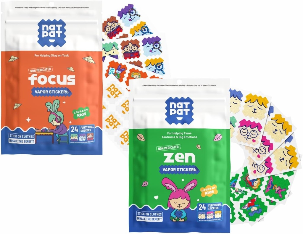 NATPAT FocusPatch (1 Pack) e ZenPatch (1 Pack) Bundle - 24 Focus Enhancing Stickers e 24 Calm Enhancing Stickers - Chemical Free, Natural Relief for Focus and Mood Support
