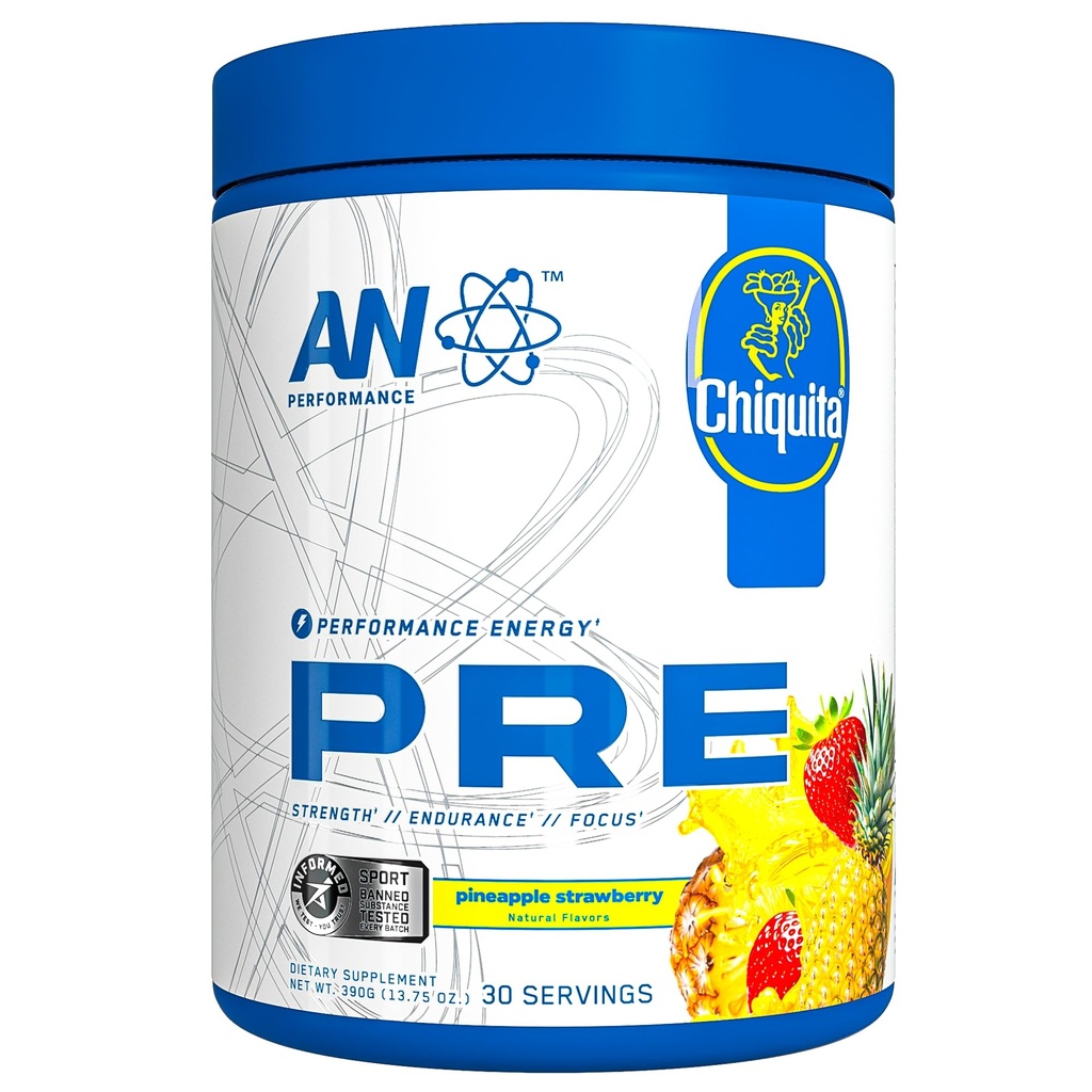 AN Pre-Workout Polvere supplemento per gli uomini e le donne | Miscela di bevanda di energia con 300 mg di caffeina + Beta Alanina + Citrullina | Terze Parti testate | Ananas di fragola | 30 Serve