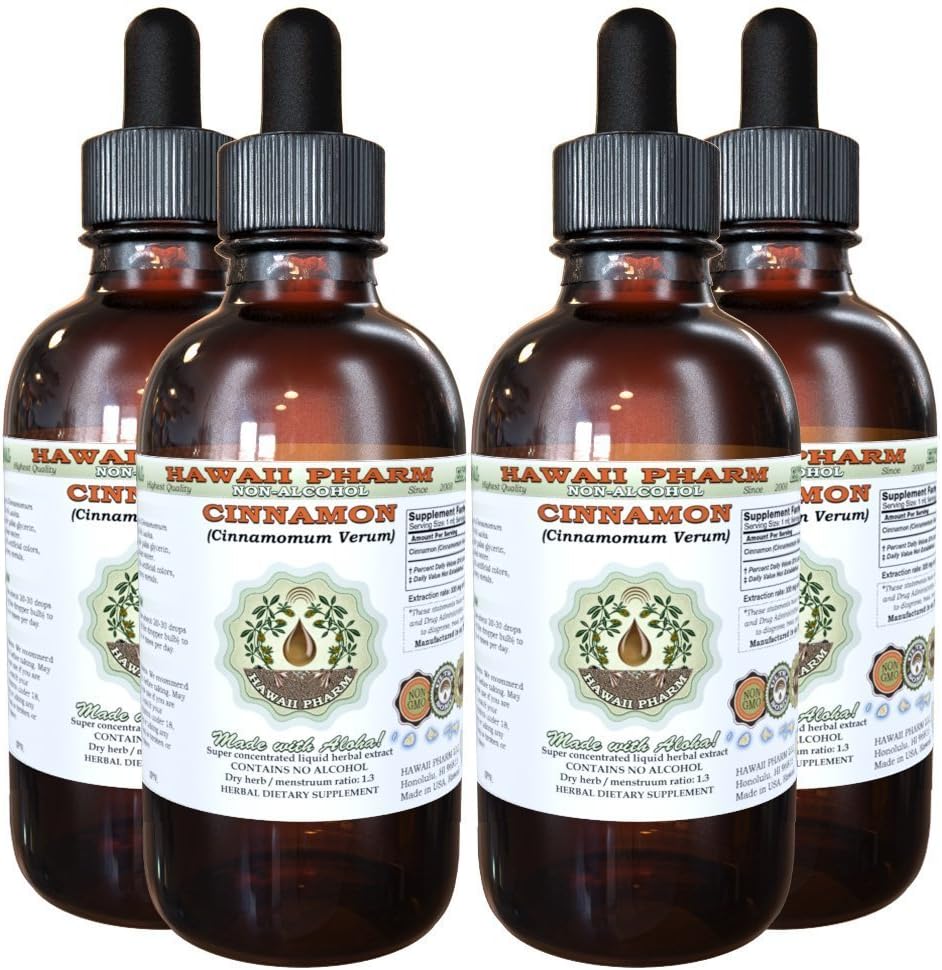 Estratto di liquido senza alcool di cannella, cannella (Cinnamomum Verum) a base di corteccia Glycerite Hawaii Pharm Natural Herbal Supplement 4x4 oz