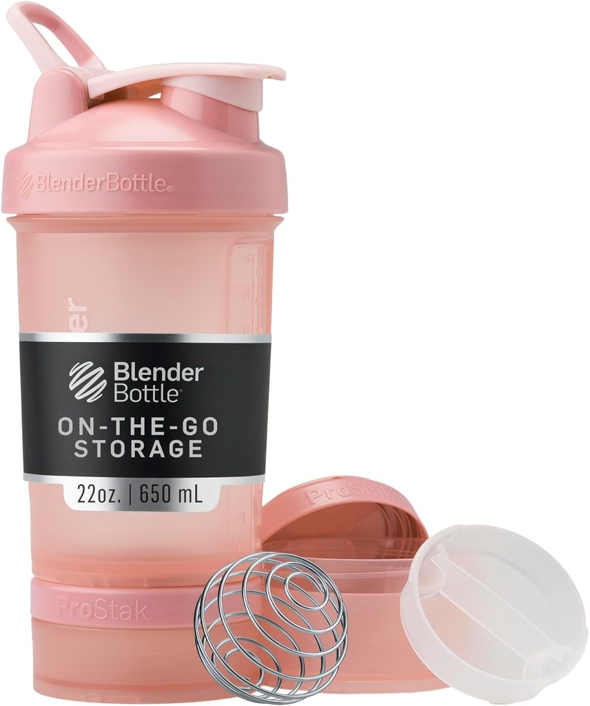 MiscelatoreBottle Shaker Bottiglia con organizzatore di pillole e stoccaggio per polvere di proteine, Classic V2 ProStak System, 22 once, Rosa Rosa